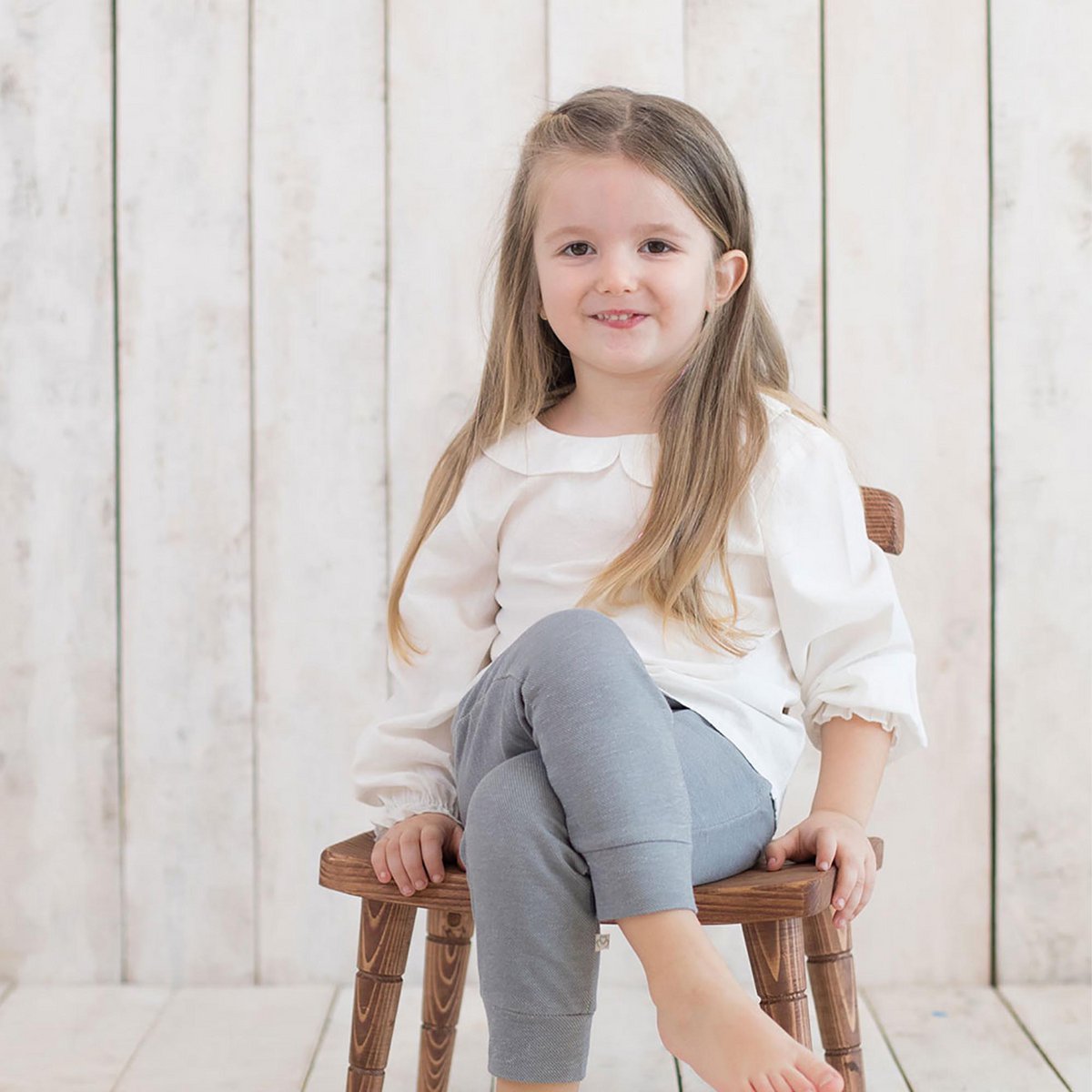 Mädchen Bluse aus Bio-Baumwolle mit Peter Pan Kragen – Weiß