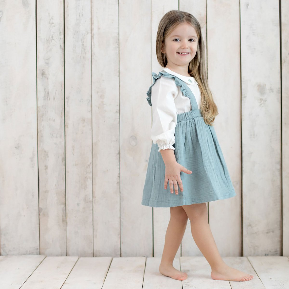 Bio-Musselin Babykleid Aqua mit Rüschen | OrganicEra | GOTS-zertifiziert & luftig leicht