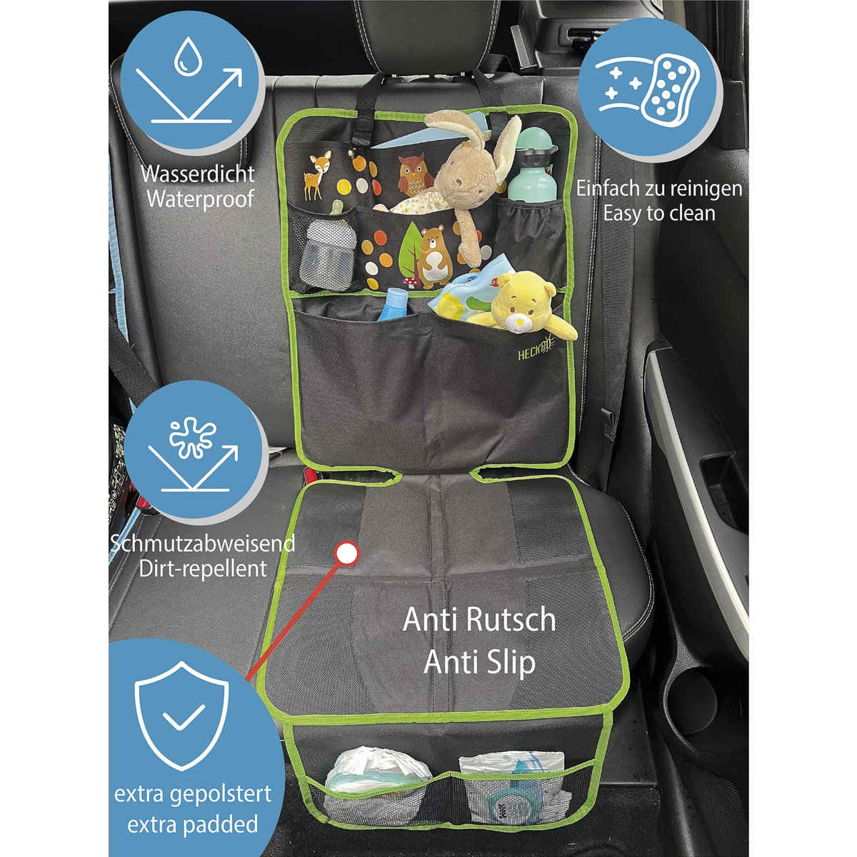 Kindersitzunterlage & Auto-Organizer Autobuddy mit Waldtiermotiv