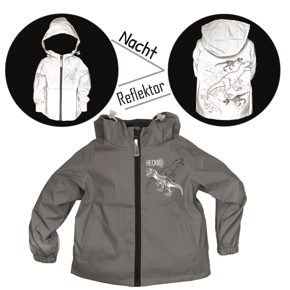 Reflektor-Regenjacke Dino für Kinder (3–6 Jahre)