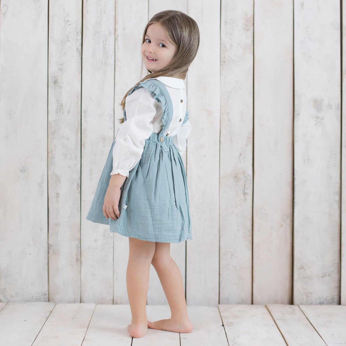 Bio-Musselin Babykleid Aqua mit Rüschen | OrganicEra | GOTS-zertifiziert & luftig leicht