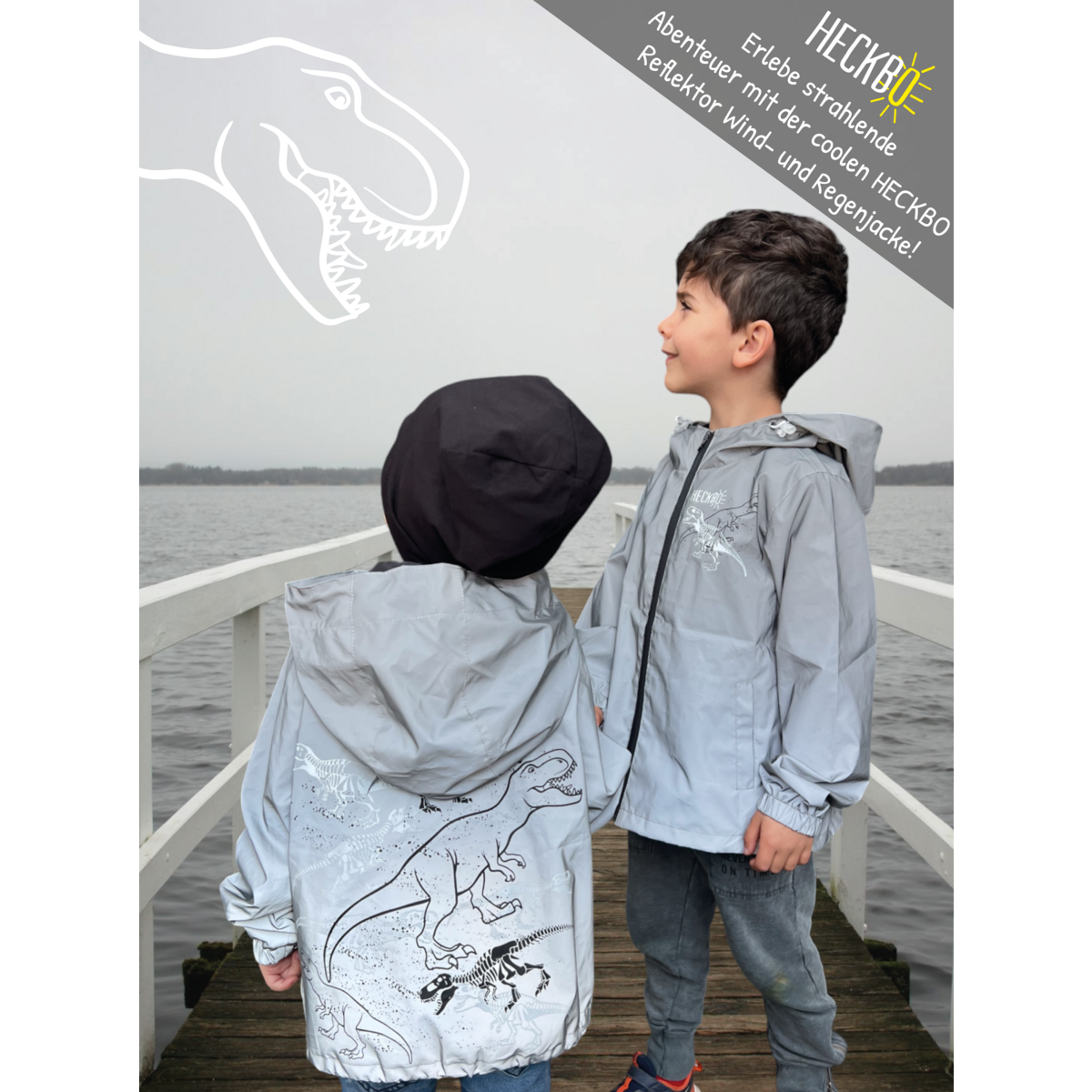 Reflektor-Regenjacke Dino für Kinder (3–6 Jahre)