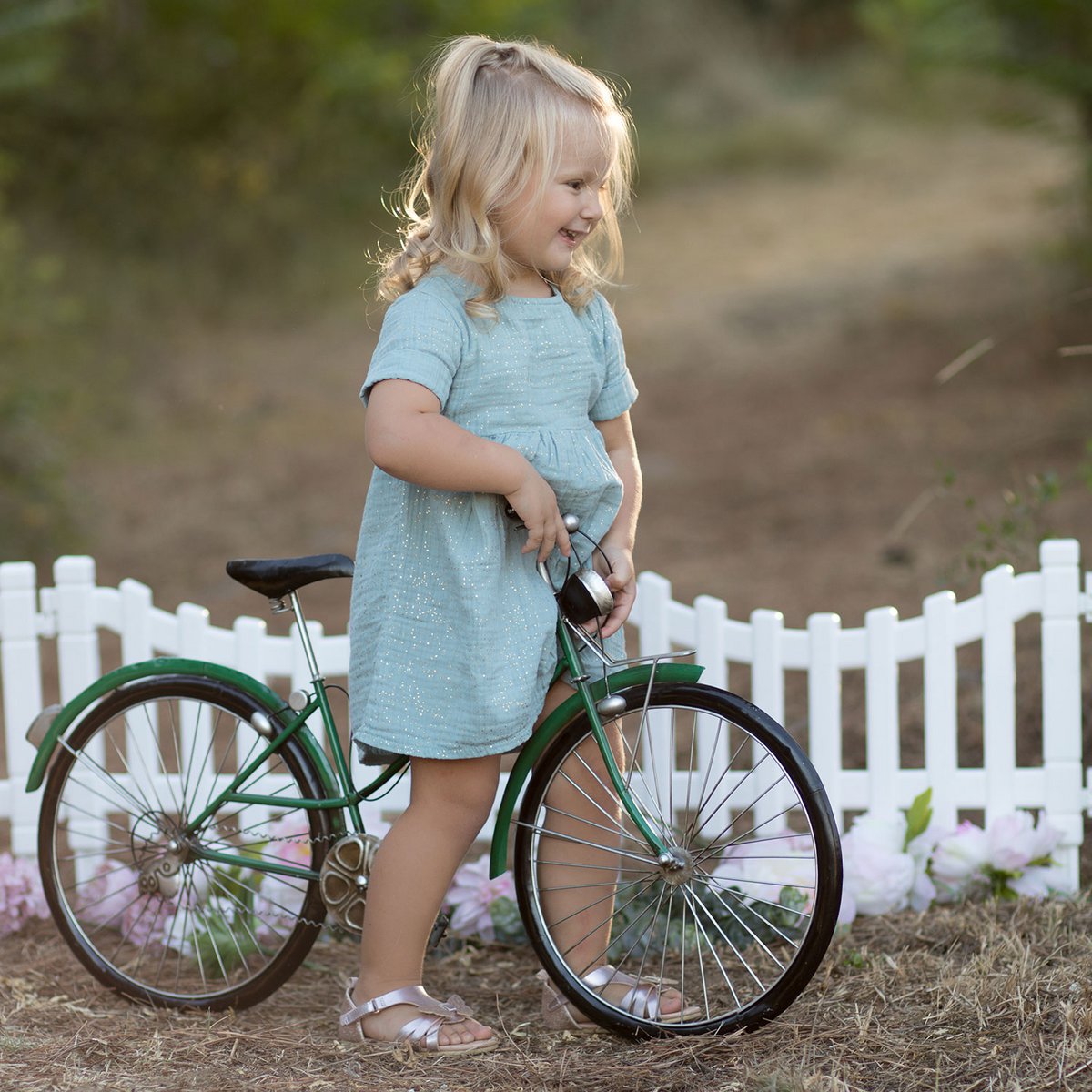 OrganicEra Bio-Musselin-Kurzarmkleid mit Glitzer, Aqua