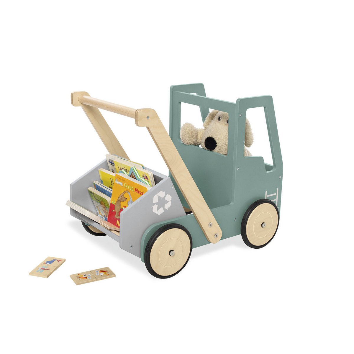 Lauflernwagen aus Holz mit Kippmulde | Kipplaster Fred grün – sicher & verspielt