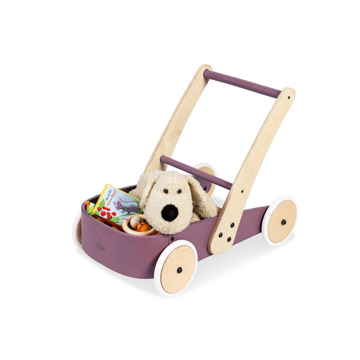 Lernlauflernwagen 'Fiete' brombeer | Stabiler Schiebewagen aus Holz