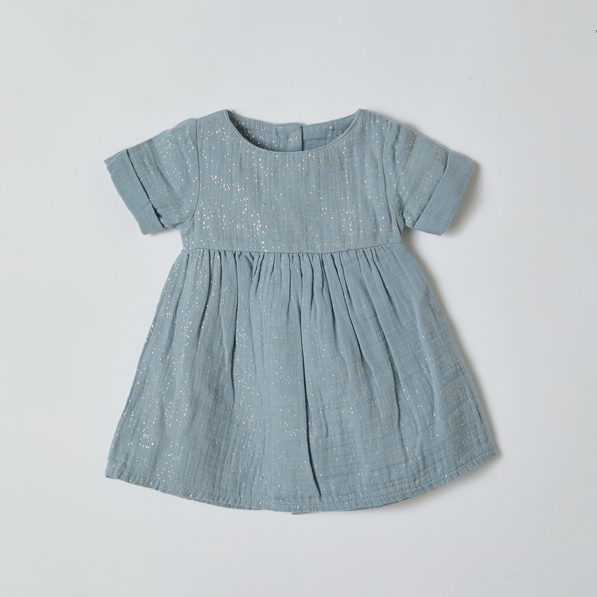 OrganicEra Bio-Musselin-Kurzarmkleid mit Glitzer, Aqua