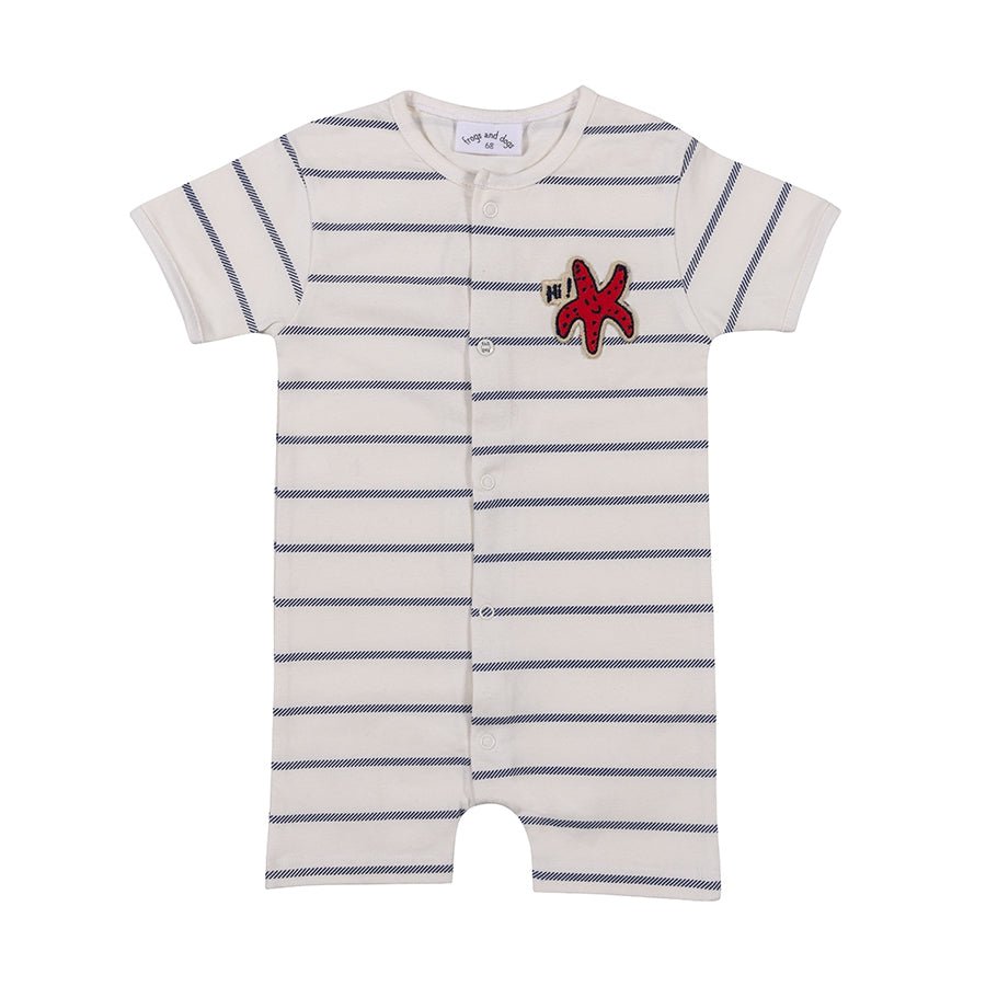 Baby Kurzarm-Strampler in Creme mit Streifen | Frogs and Dogs | Bio-Jersey