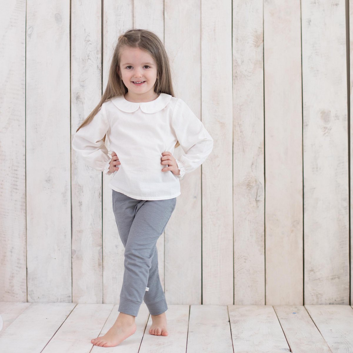 Mädchen Bluse aus Bio-Baumwolle mit Peter Pan Kragen – Weiß