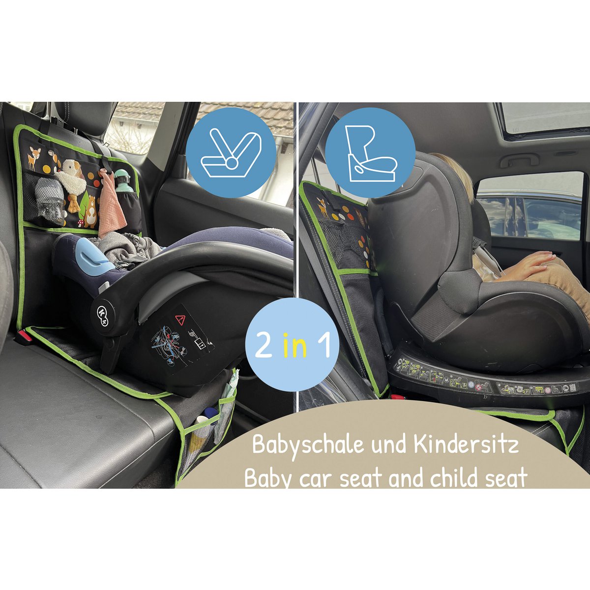 Kindersitzunterlage & Auto-Organizer Autobuddy mit Waldtiermotiv