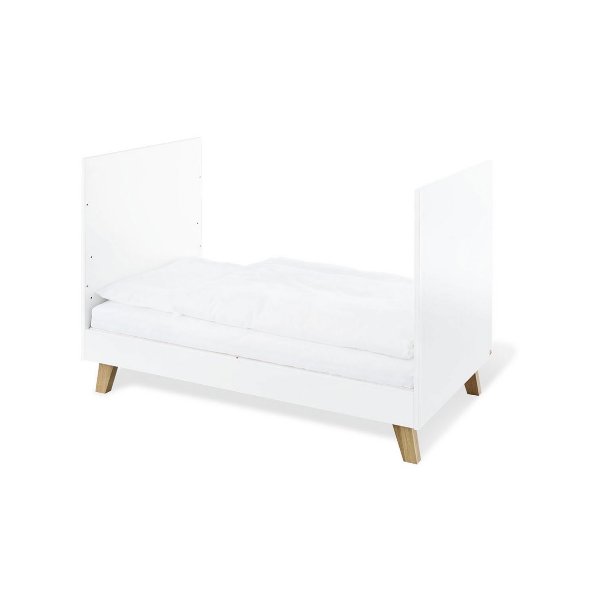 Mitwachsendes Kinderbett aus Holz „Pan“ | 140 × 70 cm – weiß & Eiche