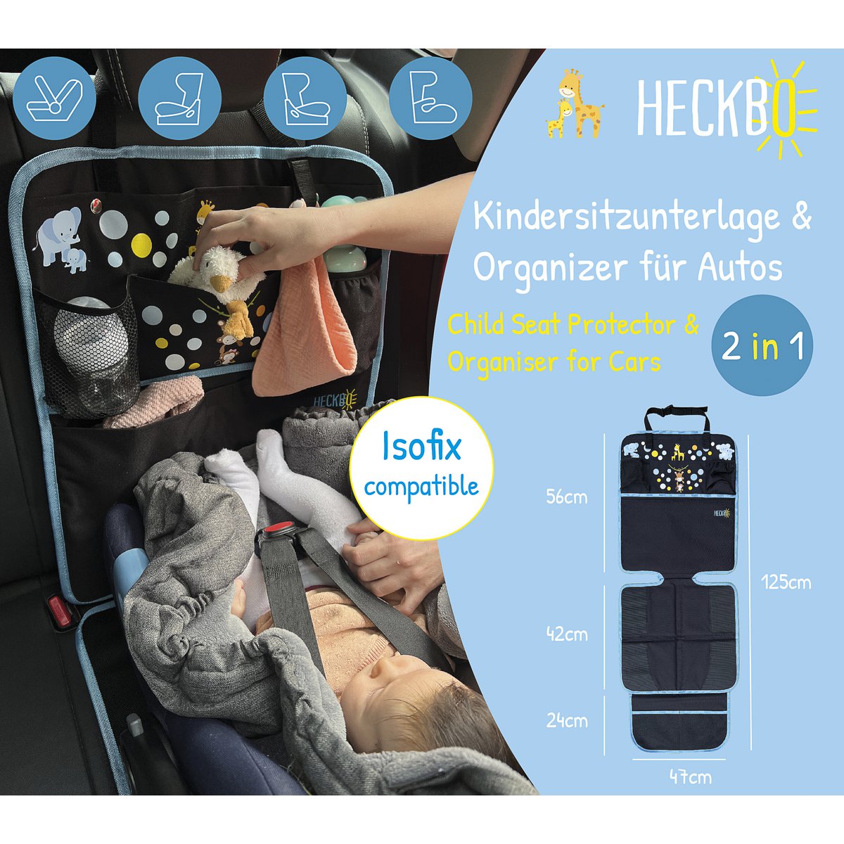 Autositz Sitzauflage Organizer Autobuddy Kinder Tiere Mama