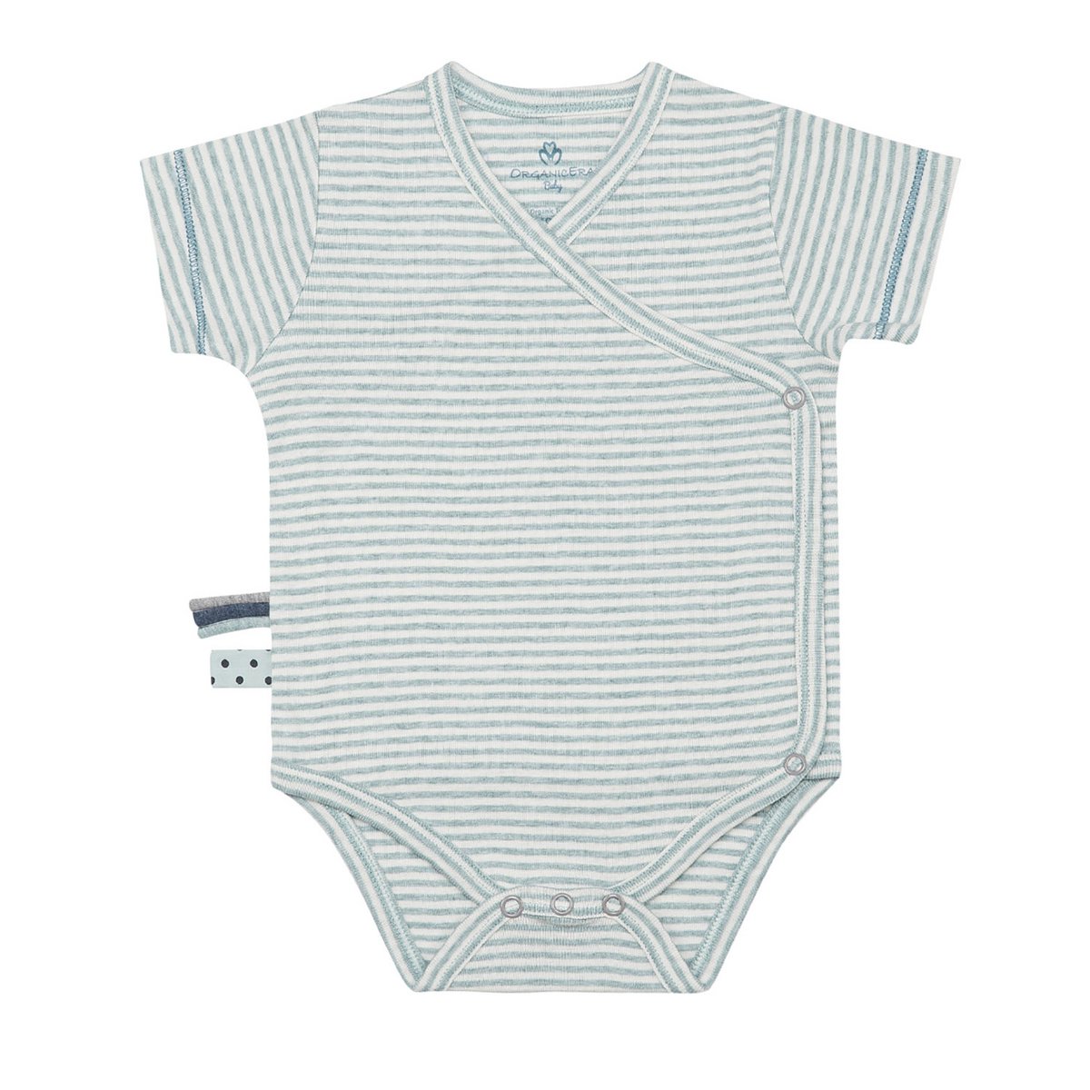 OrganicEra Organic Baby S/S Kimono Body, Aqua gestreift