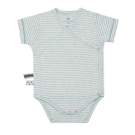 OrganicEra Organic Baby S/S Kimono Body, Aqua gestreift