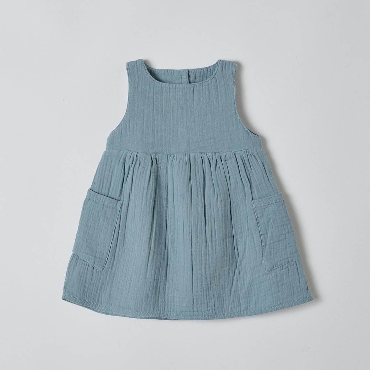 OrganicEra Organic Muslin Sleeveless Dress with Pocket, Aqua
