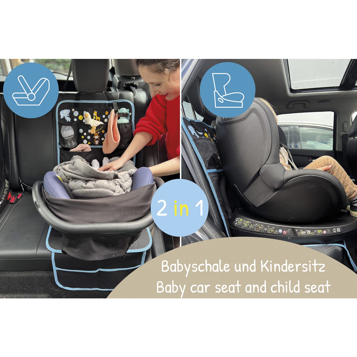 Autositz Sitzauflage Organizer Autobuddy Kinder Tiere Mama