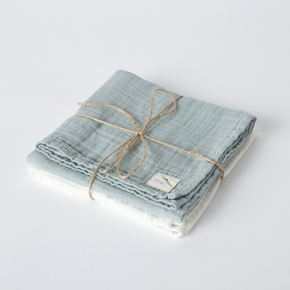 OrganicEra Organic Cotton Muslin Set, 2 Pieces, Hand Embroidered, Aqua