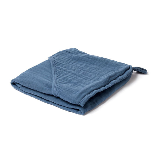 OrganicEra Baby-Kapuzenhandtuch aus Bio-Musselin, Indigo