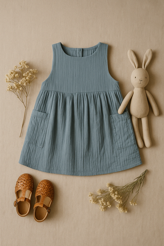 OrganicEra Ärmelloses Kleid aus Bio-Musselin mit Tasche, Aqua