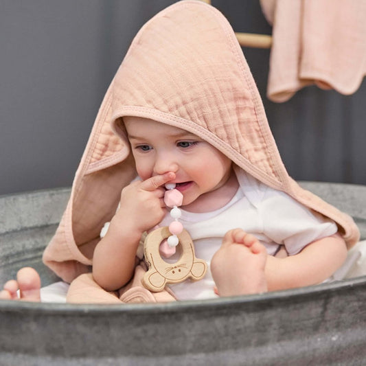 OrganicEra Baby-Kapuzenhandtuch aus Bio-Musselin, Lachs
